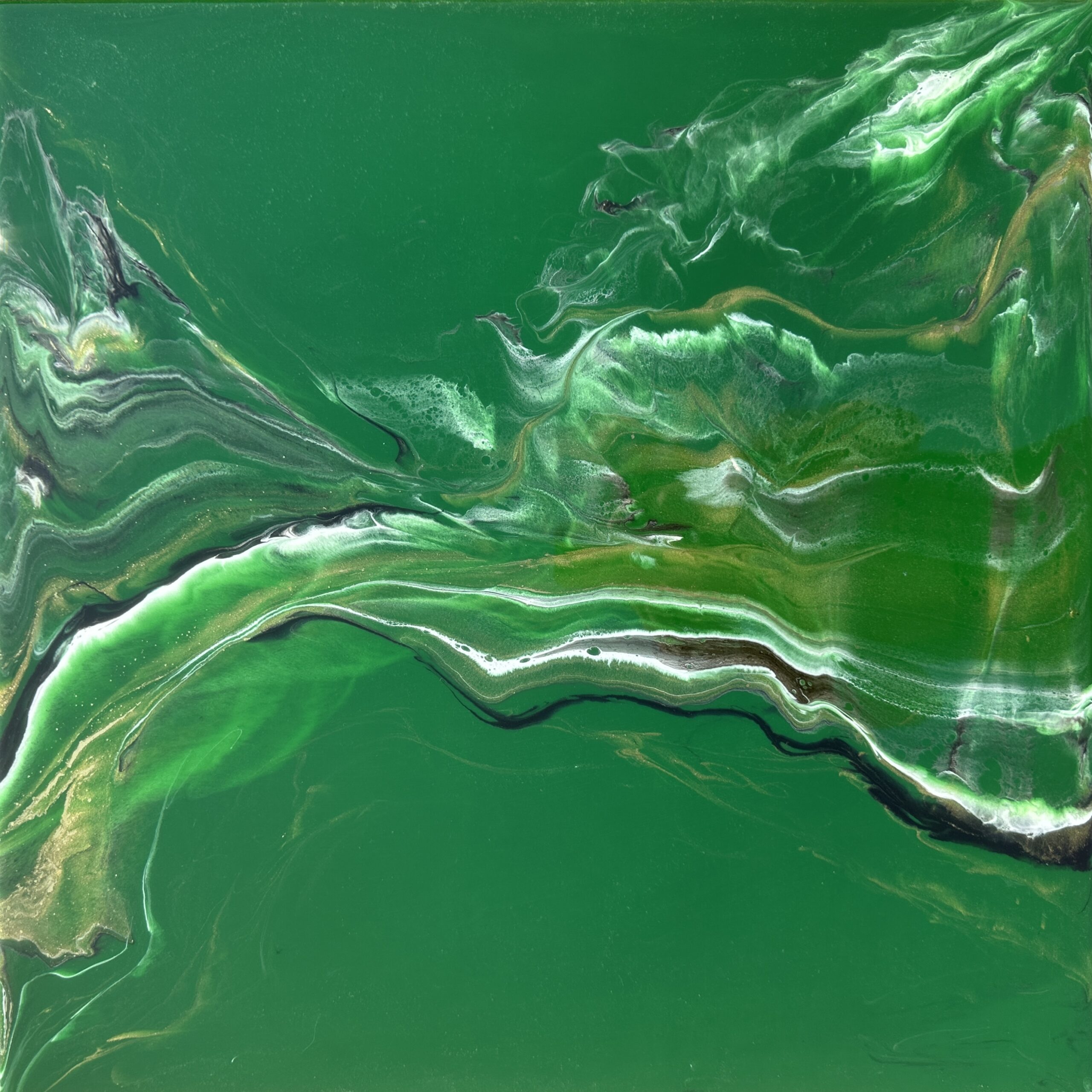 Green Black Gold White Resin Painting 